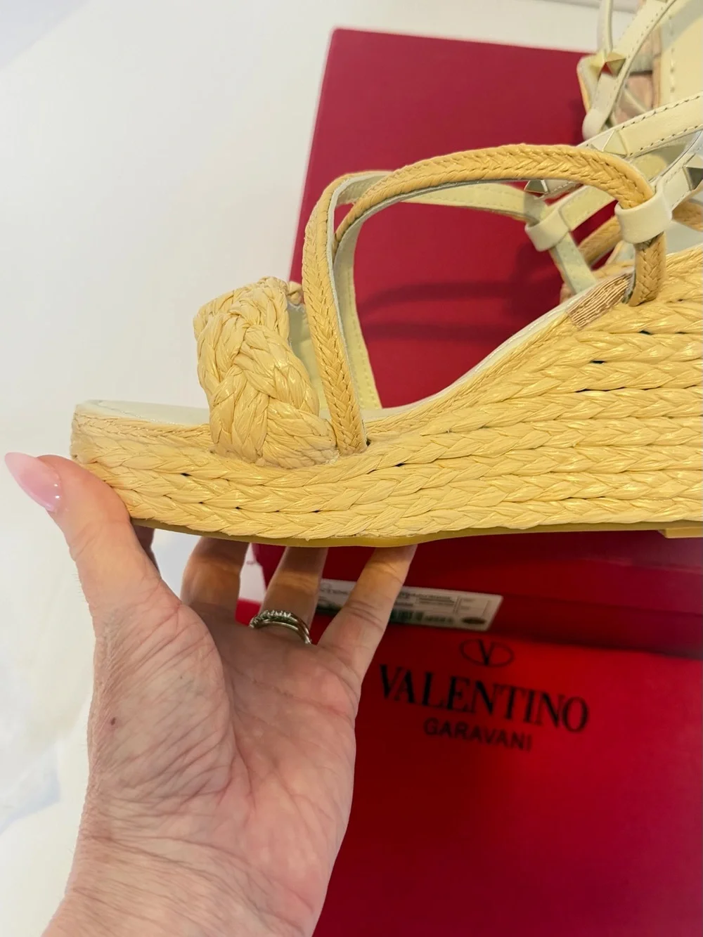 *Inspired Shoe*Cream Braided Espadrille Wedge Sandals with Ankle Straps